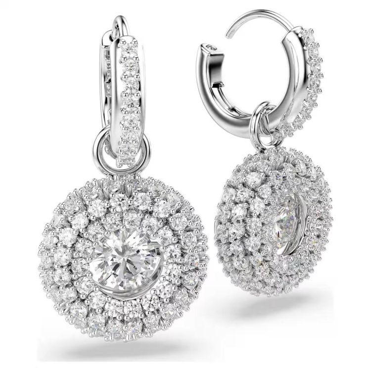 Sublima drop earrings Round cut, White, Rhodium plated